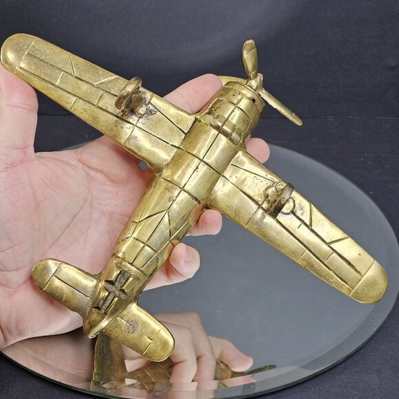 Vintage Brass Desk Collector Aviation Pilot Decor Air Plane Figure - Picture 6 of 10